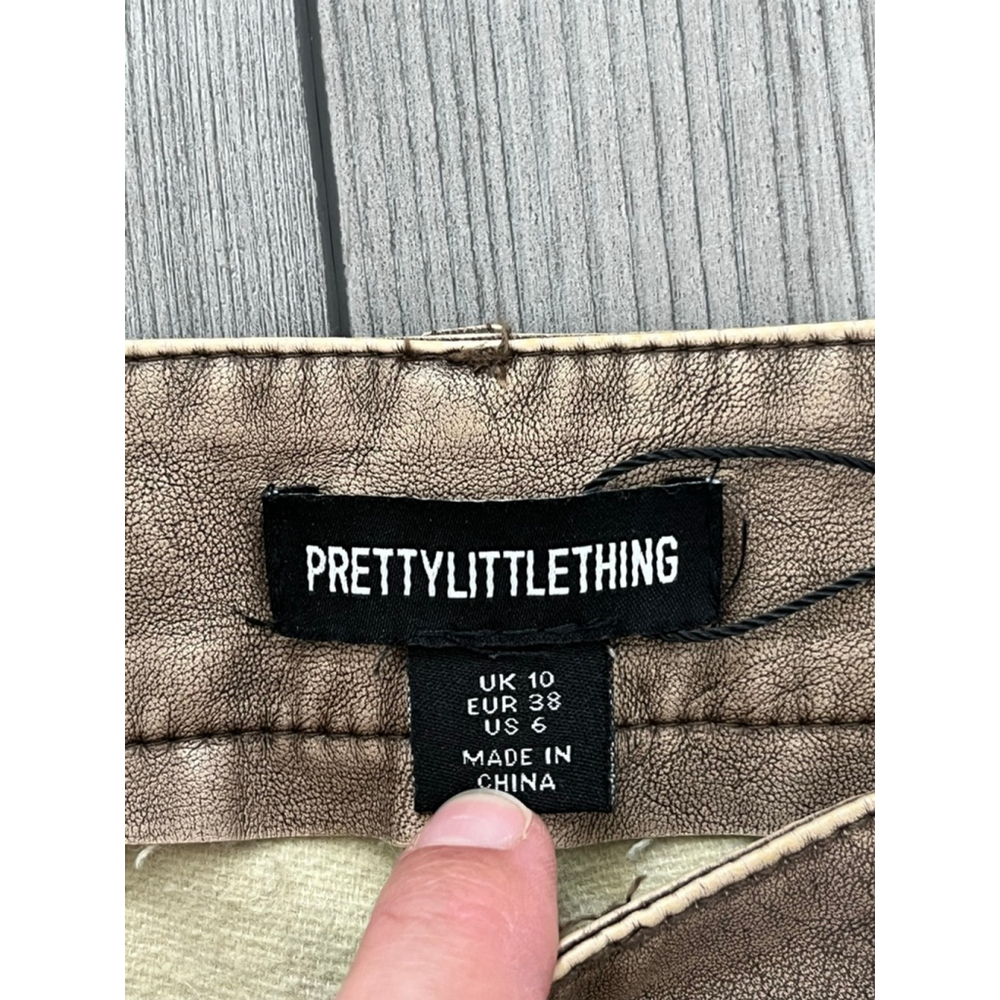 PrettyLittleThing Brown Faux Leather Straight Leg Pants US 6 - Picture 4 of 5